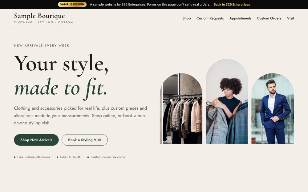 Boutique sample site on a laptop